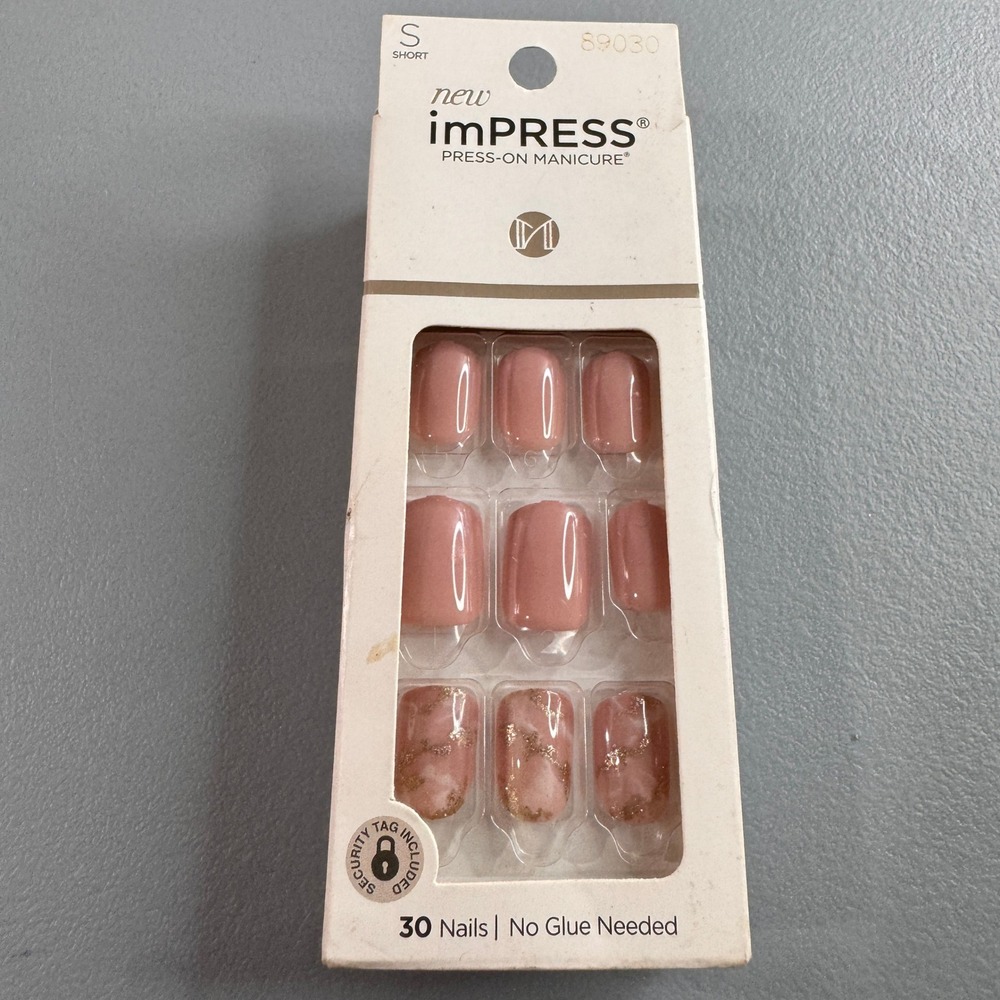 imPRESS Press-On Manicure Women Short Pink Good Marble Gold Glitter 89030